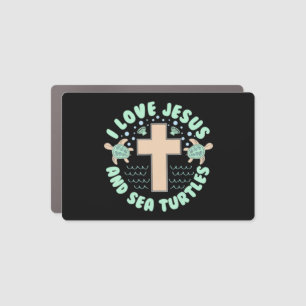 I Love Jesus & Sea Turtles Christian Faith Cross B Car Magnet
