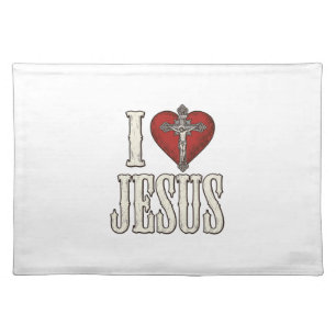 I Love Jesus Vintage Engraving Faith Shirt Design_ Cloth Placemat