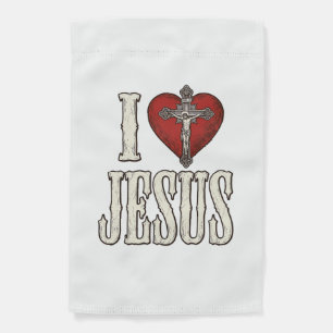 I Love Jesus Vintage Engraving Faith Shirt Design_ Garden Flag