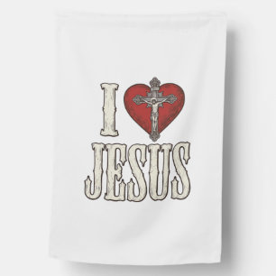 I Love Jesus Vintage Engraving Faith Shirt Design_ House Flag