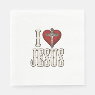 I Love Jesus Vintage Engraving Faith Shirt Design_ Napkins