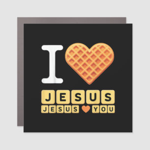 I Love Jesus Waffle Heart Car Magnet