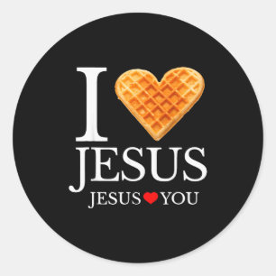 I Love Jesus Waffle Heart Funny Christian Breakfas Classic Round Sticker