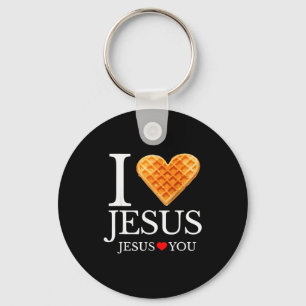 I Love Jesus Waffle Heart Funny Christian Breakfas Keychain