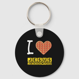I Love Jesus Waffle Heart Funny Christian Breakfas Keychain