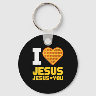 I Love Jesus Waffle Heart Funny Christian Breakfas Keychain