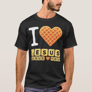 I Love Jesus Waffle Heart funny family T-Shirt