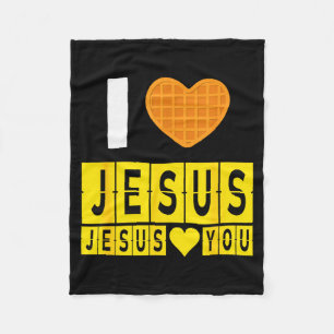I Love Jesus Waffle Heart Jesus Loves You Funny Br Fleece Blanket