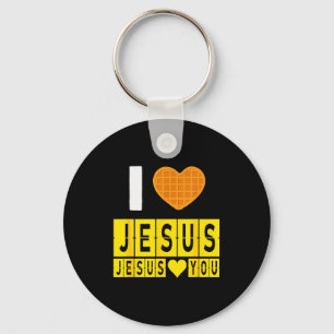 I Love Jesus Waffle Heart Jesus Loves You Funny Br Keychain