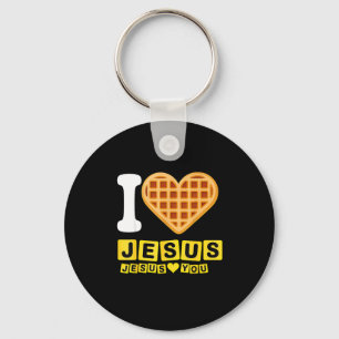 I Love Jesus Waffle Heart Keychain