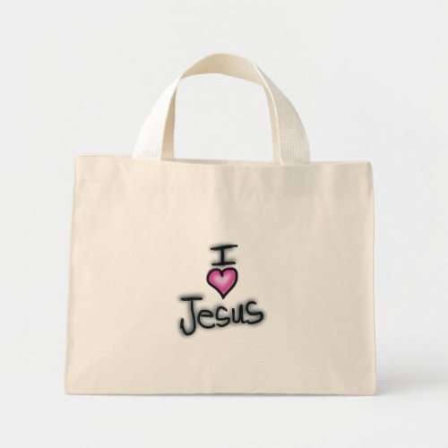 I Love Jesus With Pink Heart  Mini Tote Bag