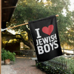 I Love Jewish Boys I Heart Jewish Boys Hanukkah House Flag<br><div class="desc">I Love Jewish Boys I Heart Jewish Boys Hanukkah</div>