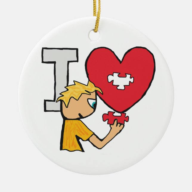 I Love Jigsaw Puzzles Ceramic Ornament (Front)