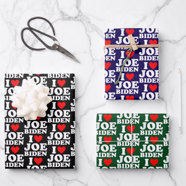 I Love Joe Biden | Joe Biden Heart Gift Wrapping Paper Sheets (Front)