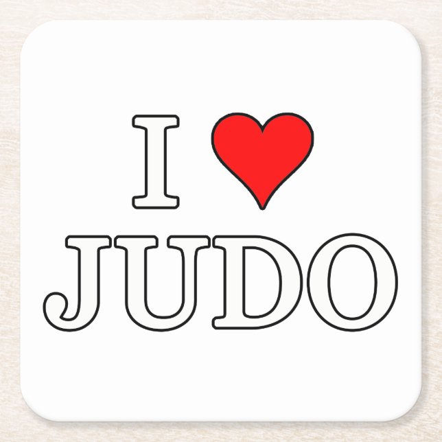 I Love Judo Square Paper Coaster (Front)