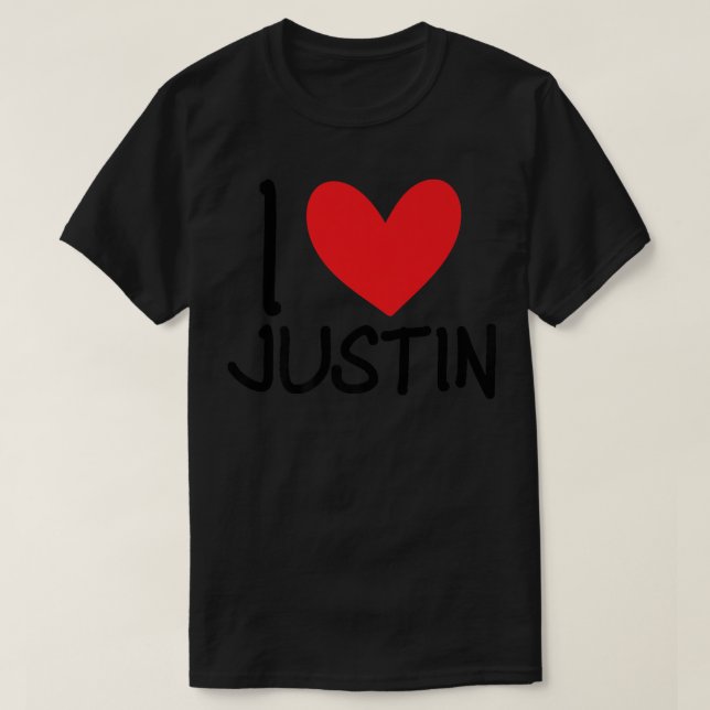 I Love Justin Name Personalized Men Guy BFF Friend T-Shirt (Design Front)