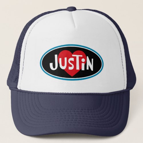 I Love JUSTIN Trucker Hat