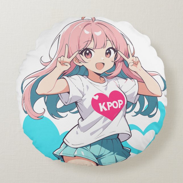 I love K-POP - Kポップ, 케이팝 Round Pillow (Front)