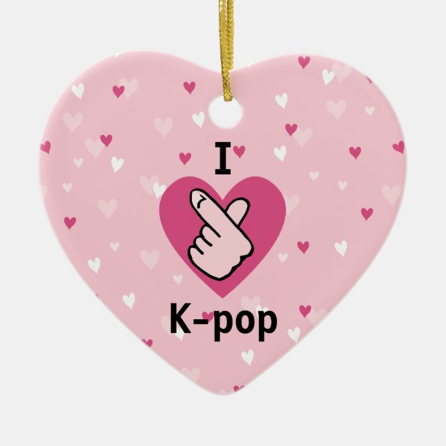 I Love K-pop Pink Finger Heart BlackPink Ceramic Ornament (Front)