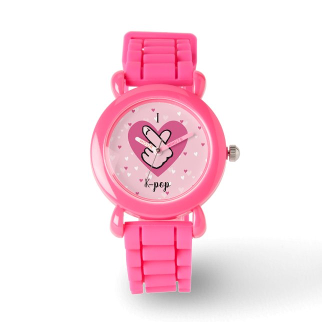 I Love K-pop Pink Finger Heart BlackPink Watch (Front)