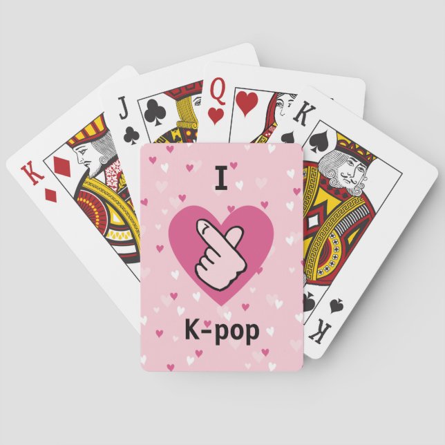 I Love K-pop Pink Finger Heart Poker Cards (Back)