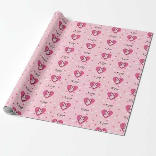 I Love K_pop Pink Finger Heart Wrapping Paper
