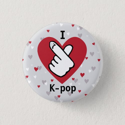 I Love K_pop Red Grey Finger Heart Button