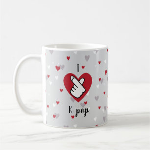 I Love K-pop Red Grey Finger Heart Coffee Mug