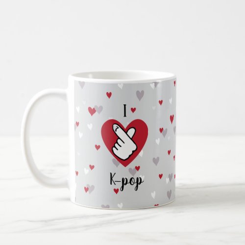 I Love K_pop Red Grey Finger Heart Coffee Mug