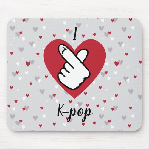 I Love K_pop Red Grey Finger Heart Mouse Pad