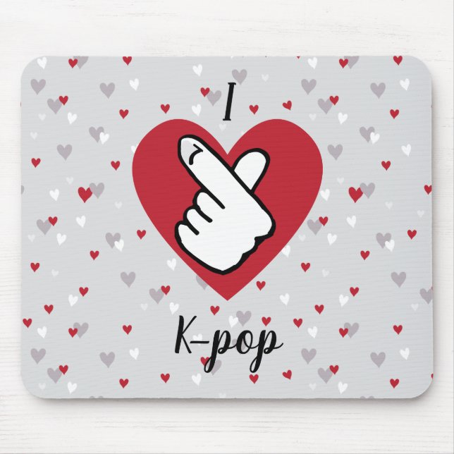I Love K-pop Red Grey Finger Heart Mouse Pad (Front)