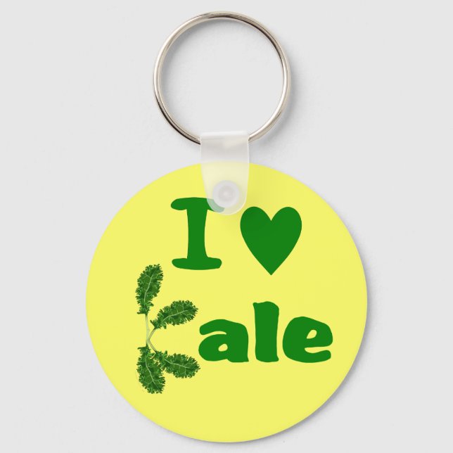 I Love Kale (I Heart Kale) Vegetable/Gardener Keychain (Front)