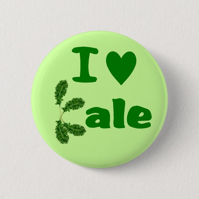 I Love Kale (I Heart Kale) Vegetable/Gardener Pinback Button (Front)