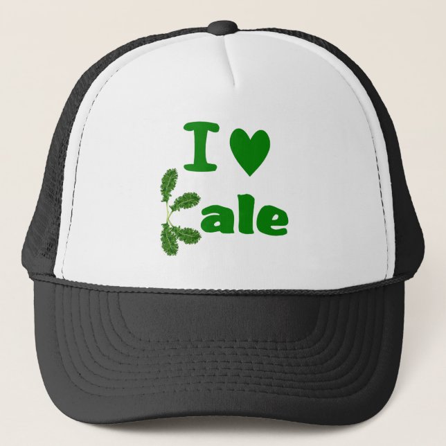 I Love Kale (I Heart Kale) Vegetable/Gardener Trucker Hat (Front)