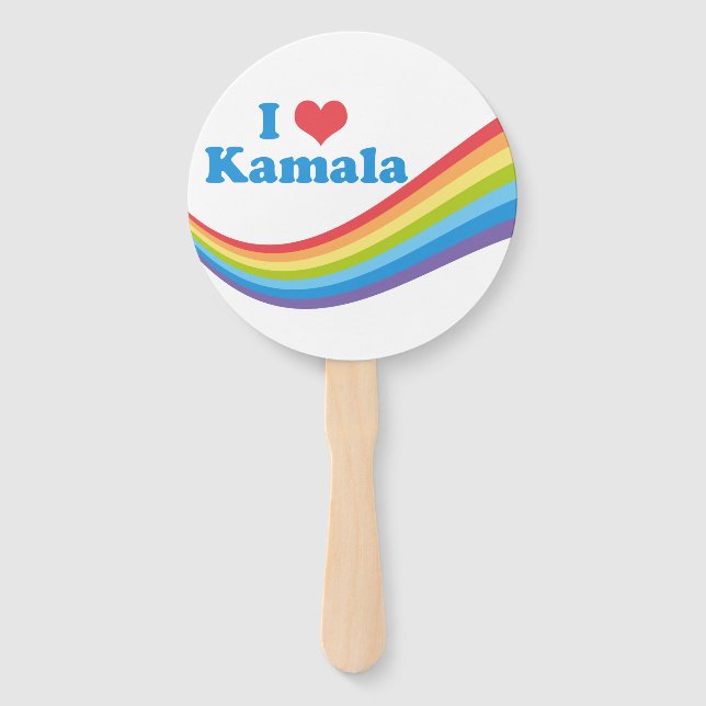 I Love Kamala Cute Election Rainbow Hand Fan (Front)