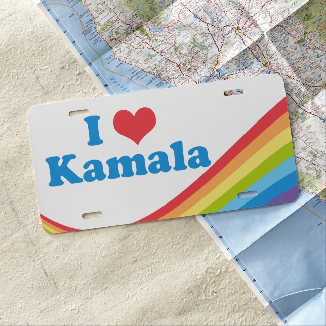 I Love Kamala Cute Election Rainbow License Plate (In Situ)