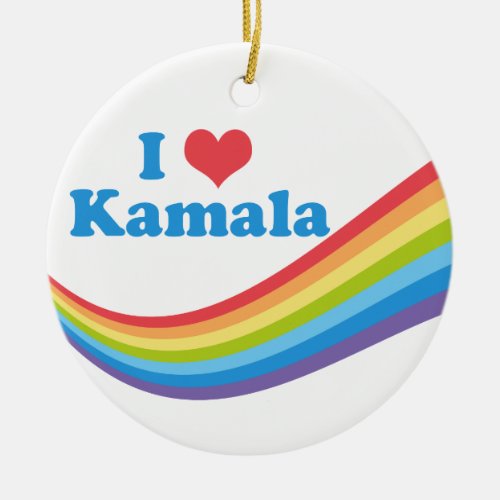 I Love Kamala Harris Rainbow Wave Ceramic Ornament