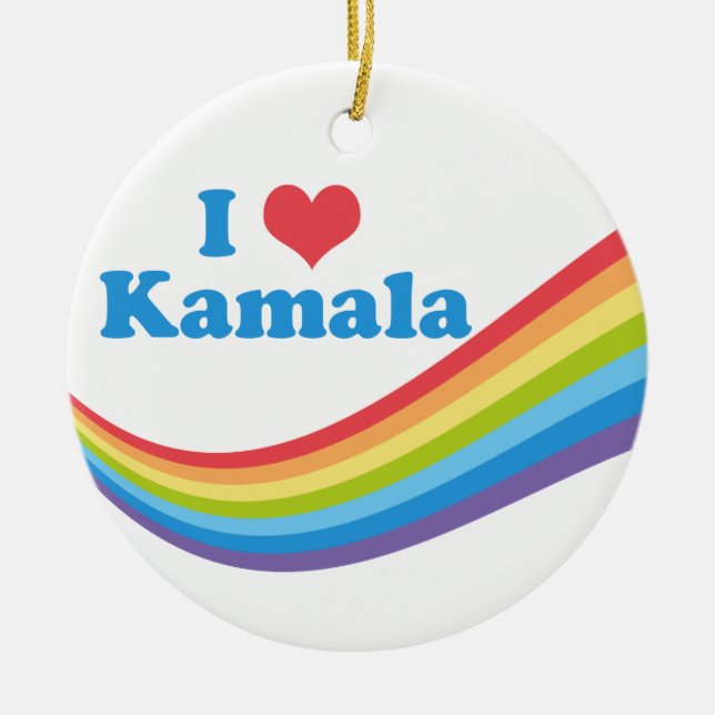 I Love Kamala Harris Rainbow Wave Ceramic Ornament (Front)