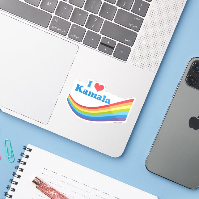 I Love Kamala Rainbow Laptop Sticker (Laptop w/ iPhone)