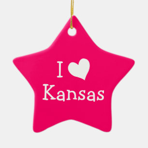 I Love Kansas on Pink Ceramic Ornament