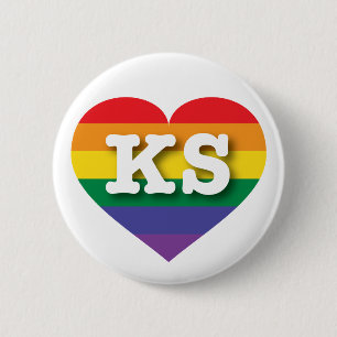 I Love Kansas Rainbow Heart Button
