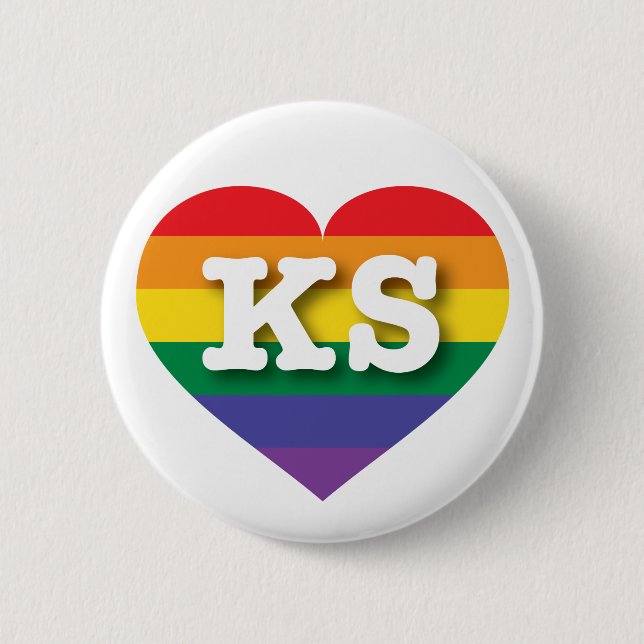 I Love Kansas Rainbow Heart Button (Front)