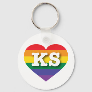 I Love Kansas Rainbow Heart Keychain