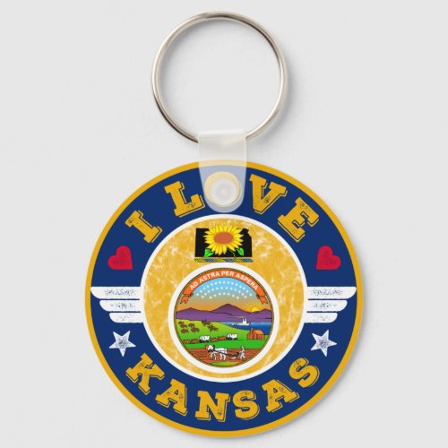 I Love Kansas State Map and Flag Keychain