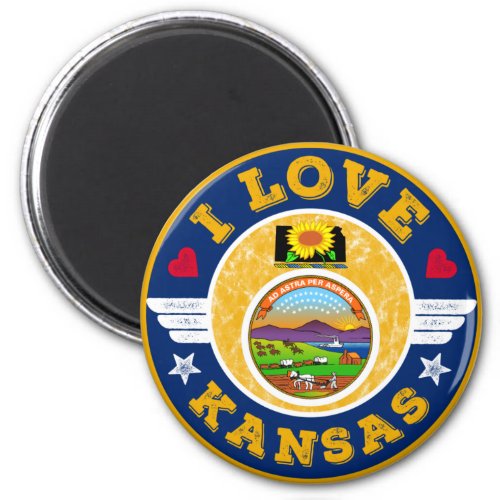 I Love Kansas State Map and Flag Magnet