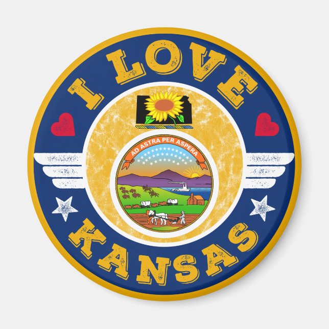 I Love Kansas State Map and Flag Magnet (Front)