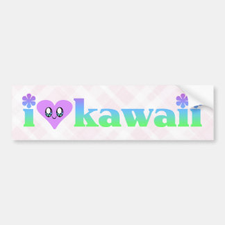I Love Kawaii Plaid Bumper Sticker