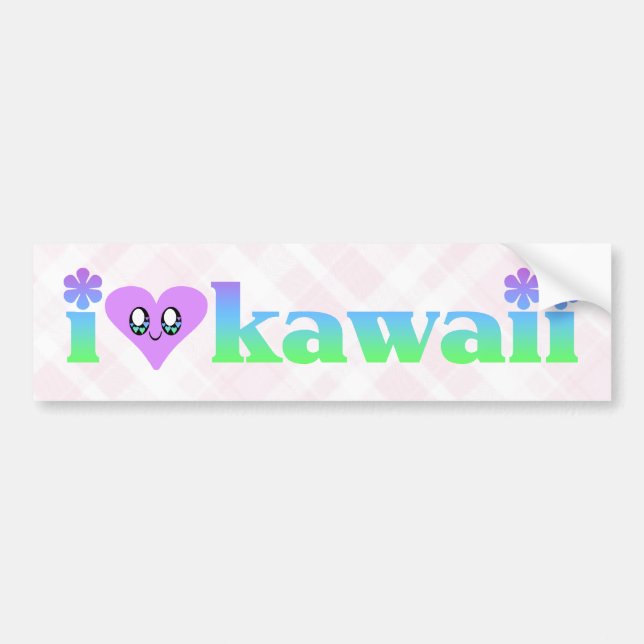I Love Kawaii Plaid Bumper Sticker (Front)