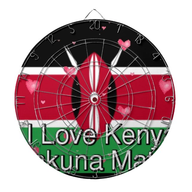 I Love Kenya and "Hakuna Matata" Art Print Dartboard With Darts (Front)