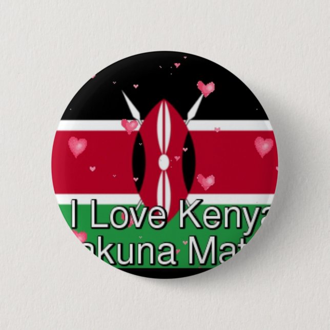 I Love Kenya and "Hakuna Matata" Art Print Pinback Button (Front)